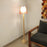 HexSpot Wooden Floor Lamp with Brown Base and Beige Wooden Lampshade