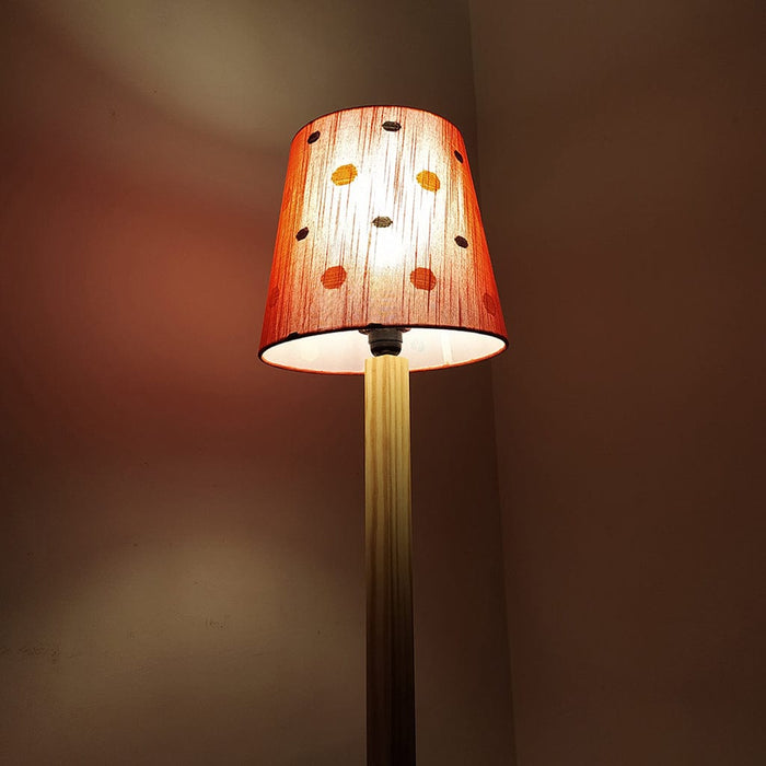 HexSpot Wooden Floor Lamp with Brown Base and Beige Wooden Lampshade