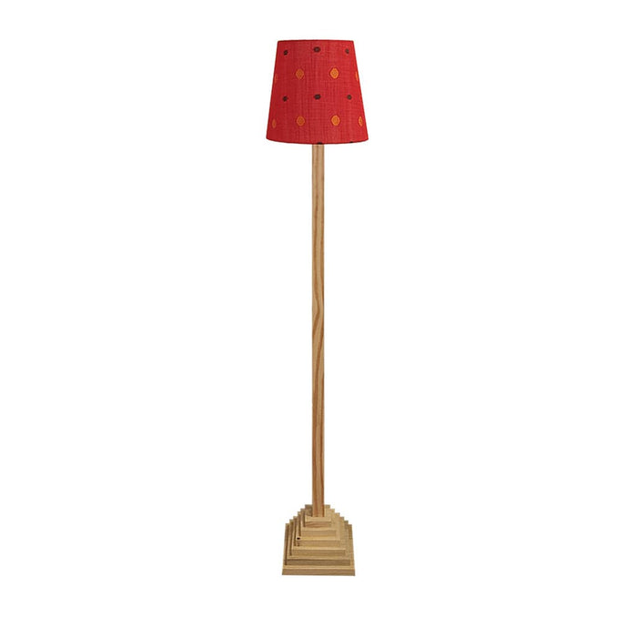 HexSpot Wooden Floor Lamp with Brown Base and Beige Wooden Lampshade