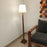 Focal Wooden Floor Lamp with Brown Base and Beige Wooden Lampshade