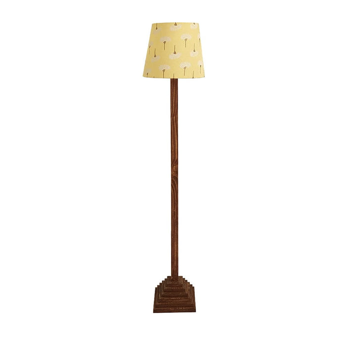 Focal Wooden Floor Lamp with Brown Base and Beige Wooden Lampshade