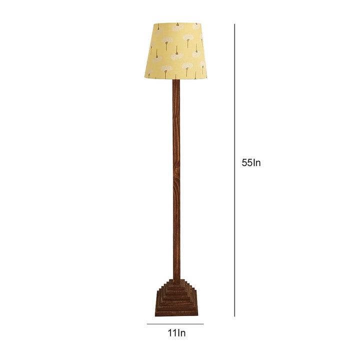 Focal Wooden Floor Lamp with Brown Base and Beige Wooden Lampshade