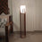 Accent Wooden Floor Lamp with Brown Base and Beige Fabric Lampshade