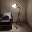 Benji Wooden Floor Lamp with Brown Base and Beige Fabric Lampshade