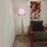 Bevel Wooden Floor Lamp with Beige Base and Red Printed Fabric Lampshade