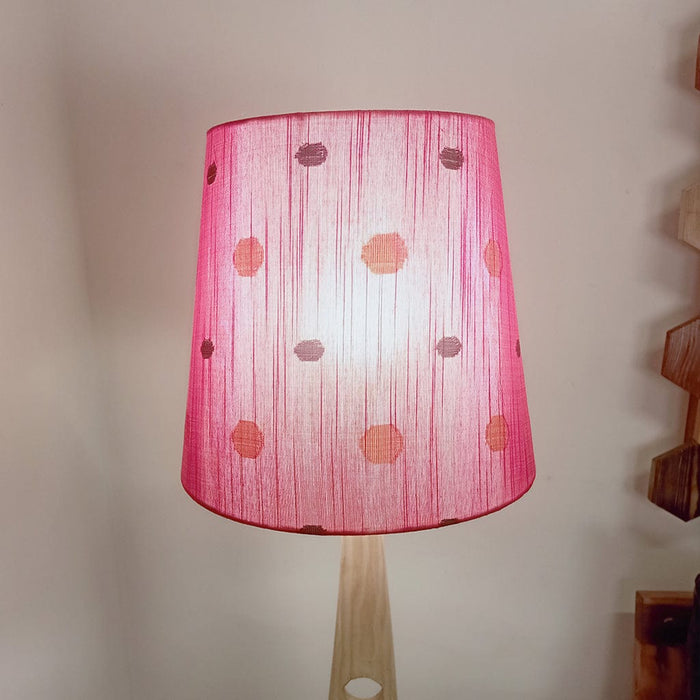 Bevel Wooden Floor Lamp with Beige Base and Red Printed Fabric Lampshade