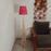 Bevel Wooden Floor Lamp with Beige Base and Red Printed Fabric Lampshade