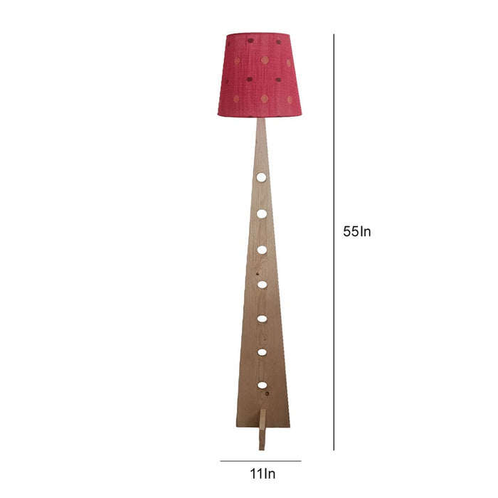 Bevel Wooden Floor Lamp with Beige Base and Red Printed Fabric Lampshade