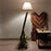 Biped Wooden Floor Lamp with Brown Base and Beige Fabric Lampshade