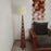 Bevel Wooden Floor Lamp with Brown Base and Yellow Printed Fabric Lampshade