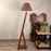 Biped Wooden Floor Lamp with Brown Base and Beige Fabric Lampshade