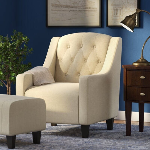 Wide Tufted Armchair and Ottoman