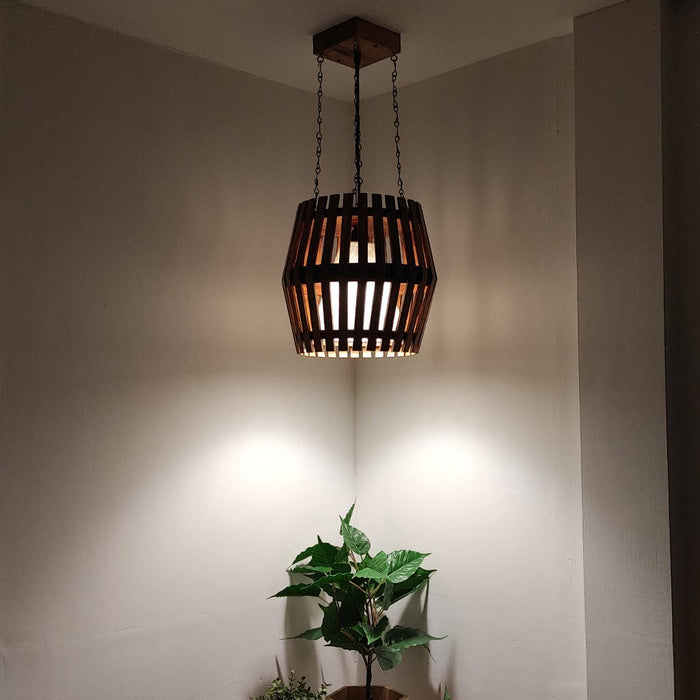 Bourbon Brown Wooden Single Hanging Lamp