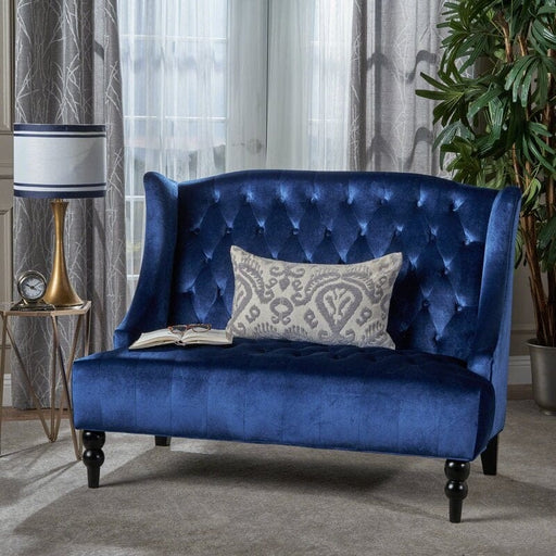 Wooden Two-seater Sofa Recessed Arm Loveseat