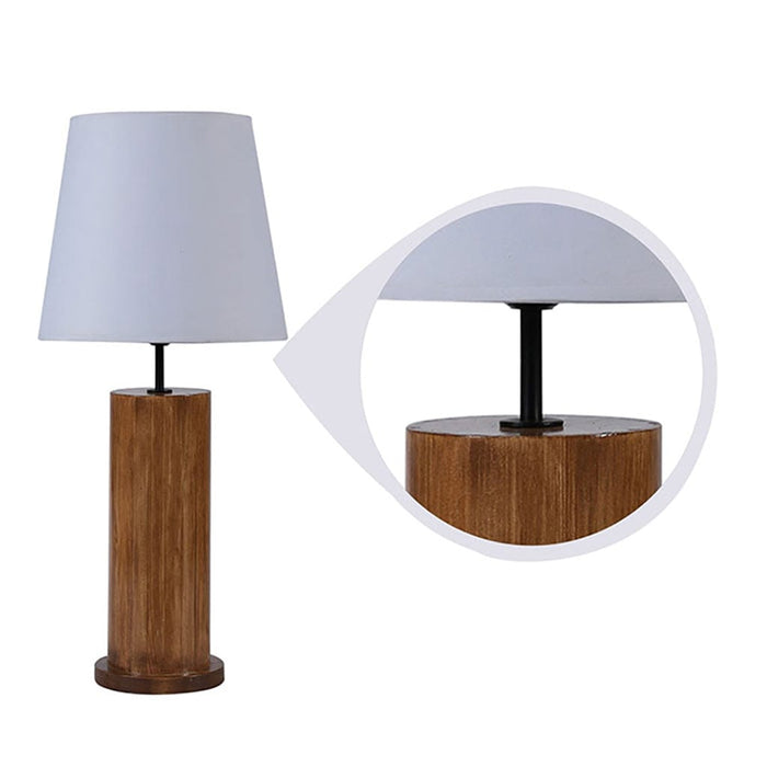 Cedar Brown Wooden Table Lamp with White Fabric Lampshade