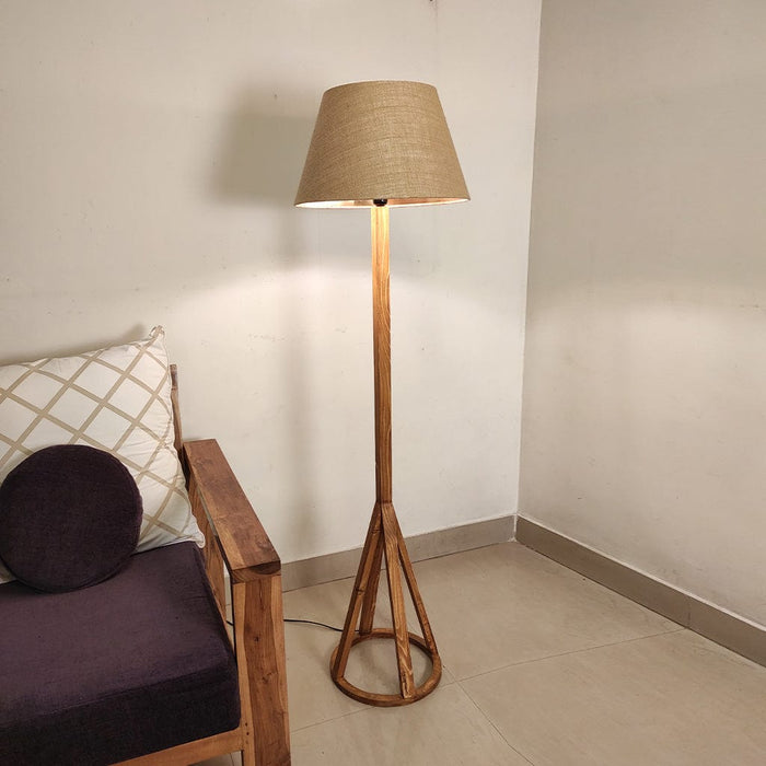 Celine Wooden Floor Lamp with Brown Base and Premium Beige Fabric Lampshade