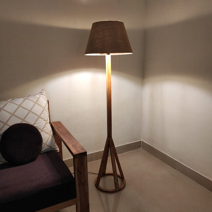 Celine Wooden Floor Lamp with Brown Base and Premium Beige Fabric Lampshade