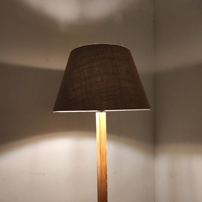 Celine Wooden Floor Lamp with Brown Base and Premium Beige Fabric Lampshade