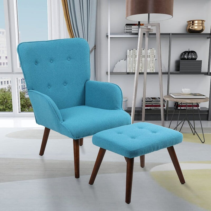 Wide Tufted Lounge Chair and Ottoman