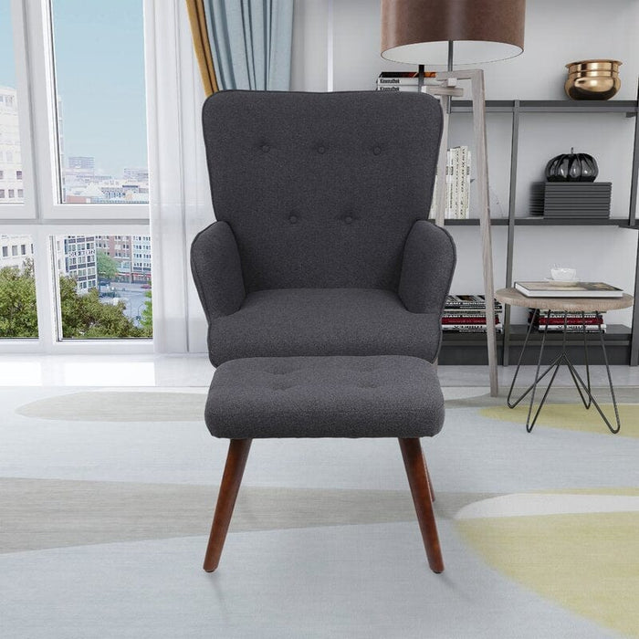 Wide Tufted Lounge Chair and Ottoman