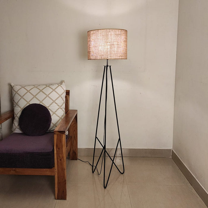 Claire Metal Floor Lamp with Beige Fabric Lampshade