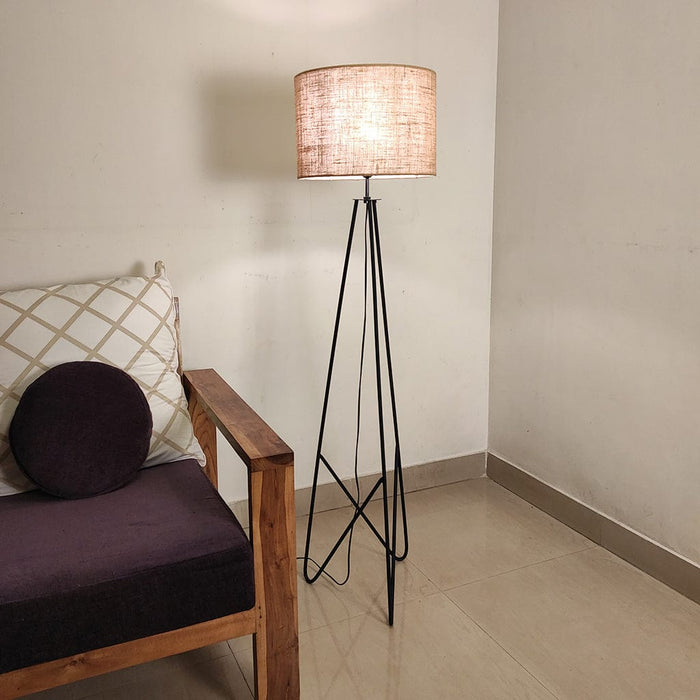 Claire Metal Floor Lamp with Beige Fabric Lampshade