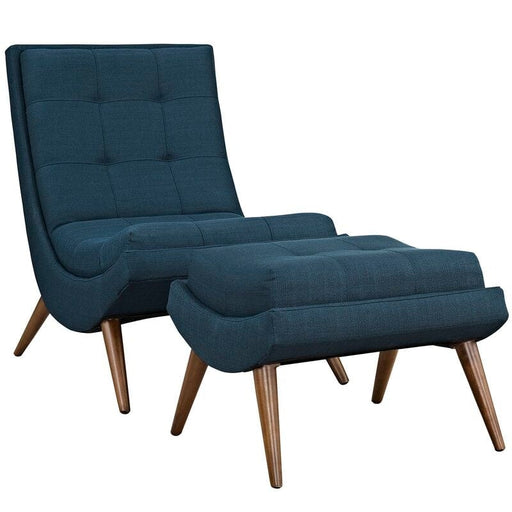 Wide Tufted Lounge Chair and Ottoman