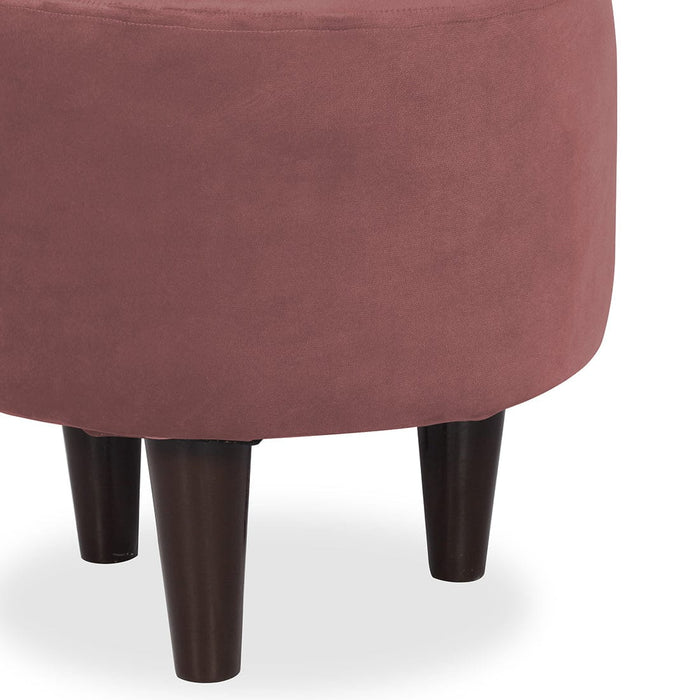 DOE BUCK ROUND  VELVET  OTTOMAN WITH WOODEN LEG IN PINK