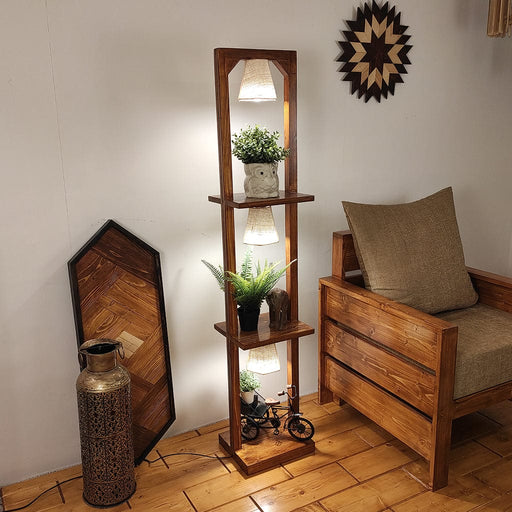 Daffodil Wooden Floor Lamp with Brown Base and Jute Fabric Lampshade