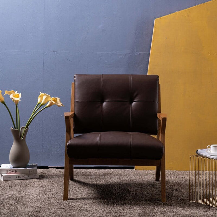 Wooden Wide Tufted Upholstery Chair