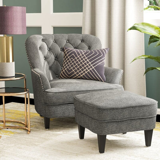 Wide Tufted Armchair and Ottoman