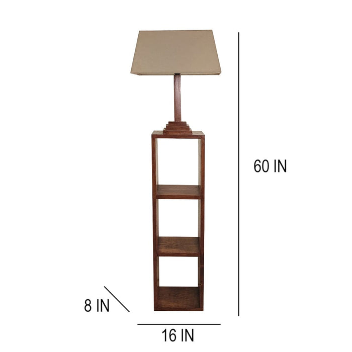 Angular Wooden Floor Lamp with Brown Base and Premium Beige Fabric Lampshade