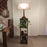 Angular Wooden Floor Lamp with Brown Base and Premium Beige Fabric Lampshade