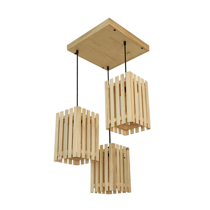 Elegant Beige Wooden Cluster Hanging Lamp