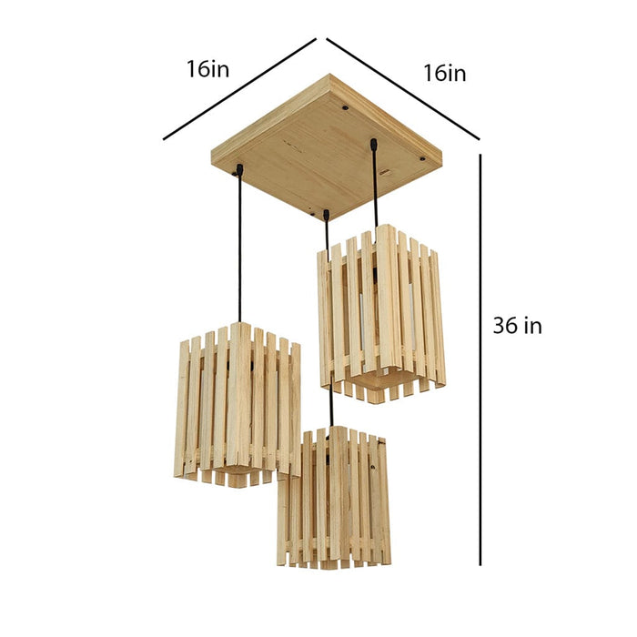 Elegant Beige Wooden Cluster Hanging Lamp