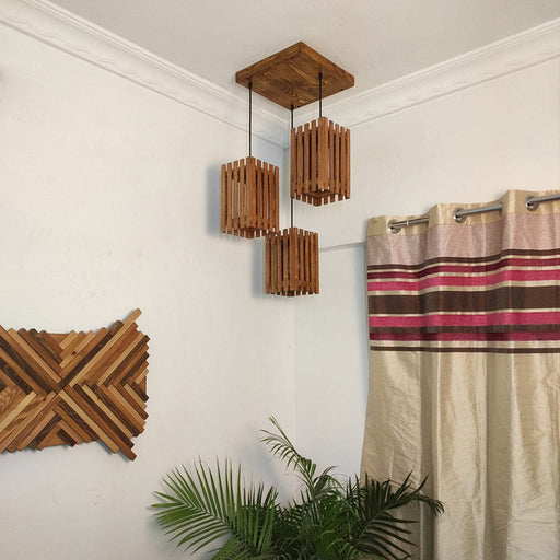 Elegant Brown Wooden Cluster Hanging Lamp