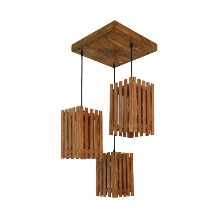 Elegant Brown Wooden Cluster Hanging Lamp