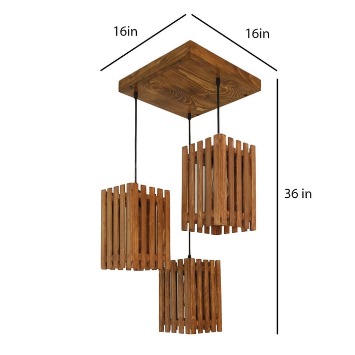 Elegant Brown Wooden Cluster Hanging Lamp