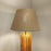 Elegant Wooden Floor Lamp with Brown Base and Beige Fabric Lampshade