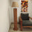 Elegant Wooden Floor Lamp with Brown Base and Beige Fabric Lampshade