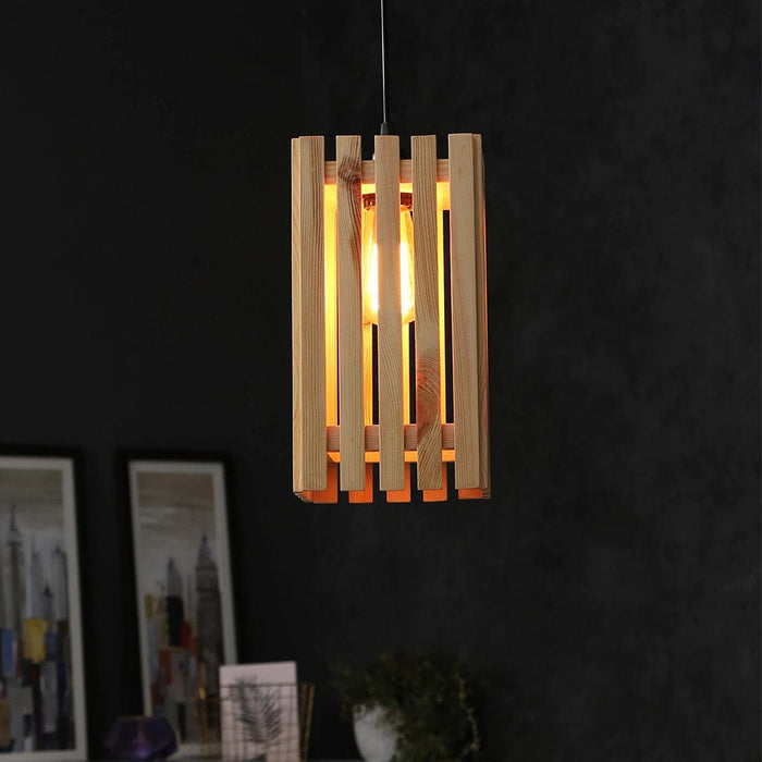 Elegant Beige Wooden Single Hanging Lamp