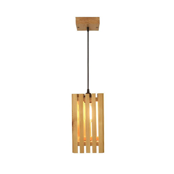 Elegant Beige Wooden Single Hanging Lamp