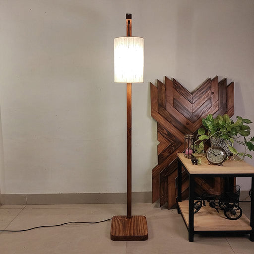 Euphoria Wooden Floor Lamp with Brown Base and Beige Fabric Lampshade