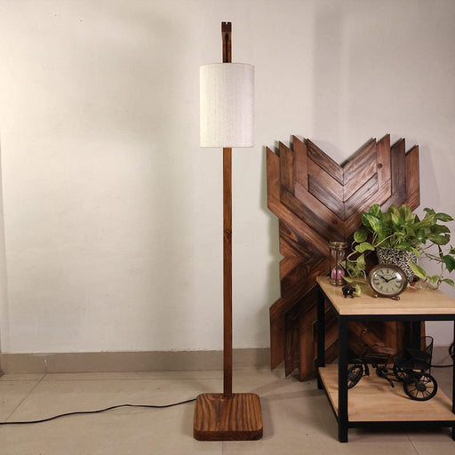 Euphoria Wooden Floor Lamp with Brown Base and Beige Fabric Lampshade