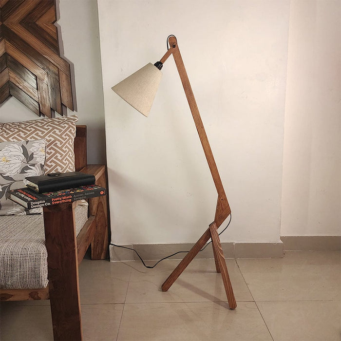 Prominence Wooden Floor Lamp with Beige Fabric Lampshade