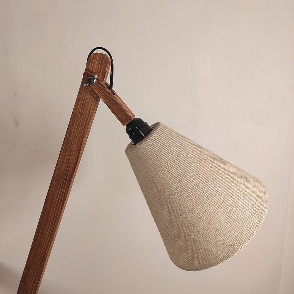 Prominence Wooden Floor Lamp with Beige Fabric Lampshade