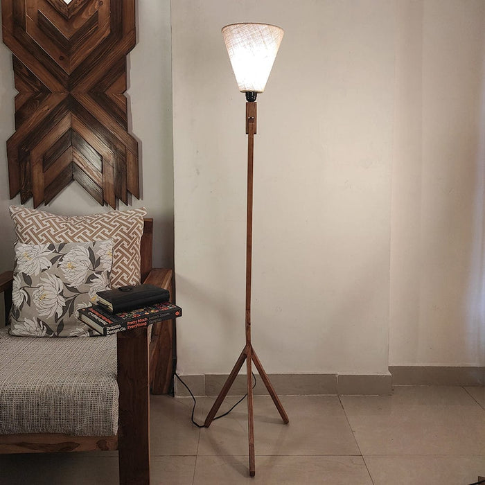 Prominence Wooden Floor Lamp with Beige Fabric Lampshade