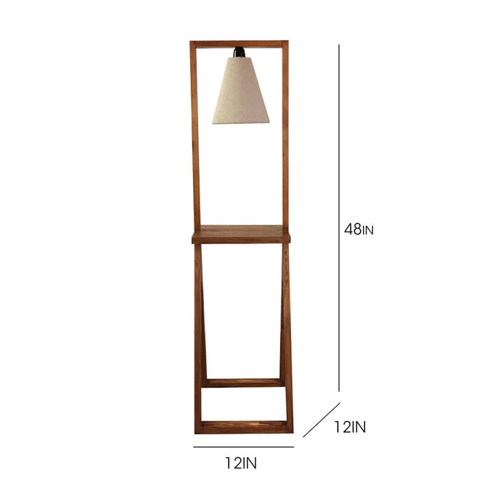 Catapult Wooden Floor Lamp with with Brown Base Premium Beige Fabric Lampshade