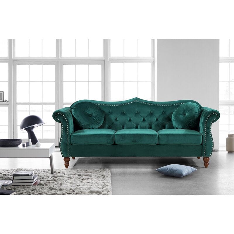 Evianna Velvet Rolled Arm Sofa