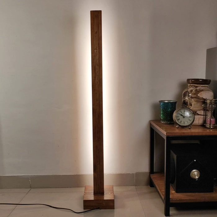 Excalibur LED Wooden Floor Lamp With Brown Base